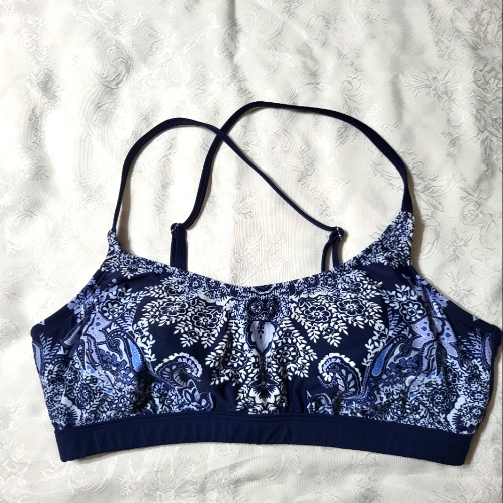 Kona Sol blue white bikini swim top women's L  #2607